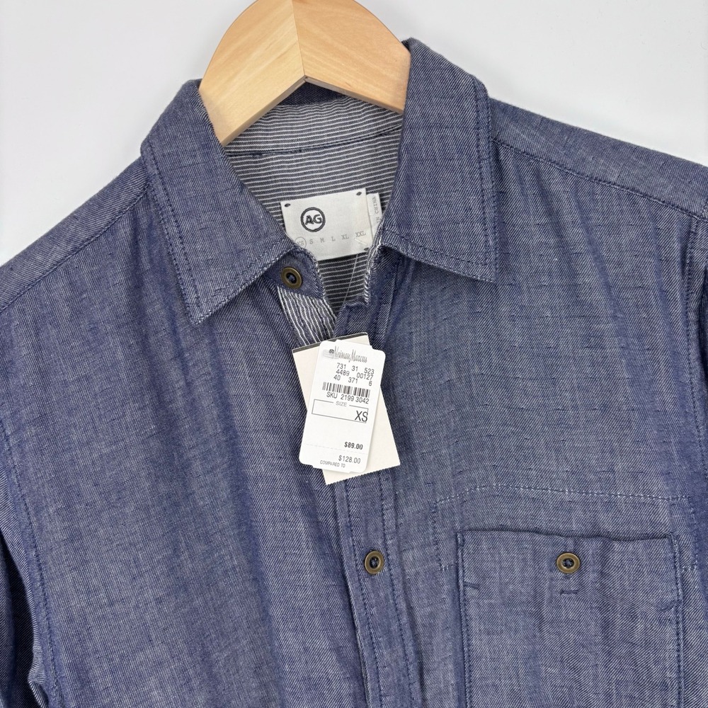 AG Adriano Goldschmied Chambray Long Sleeve Button Up Shirt Mens XS Blue NEW